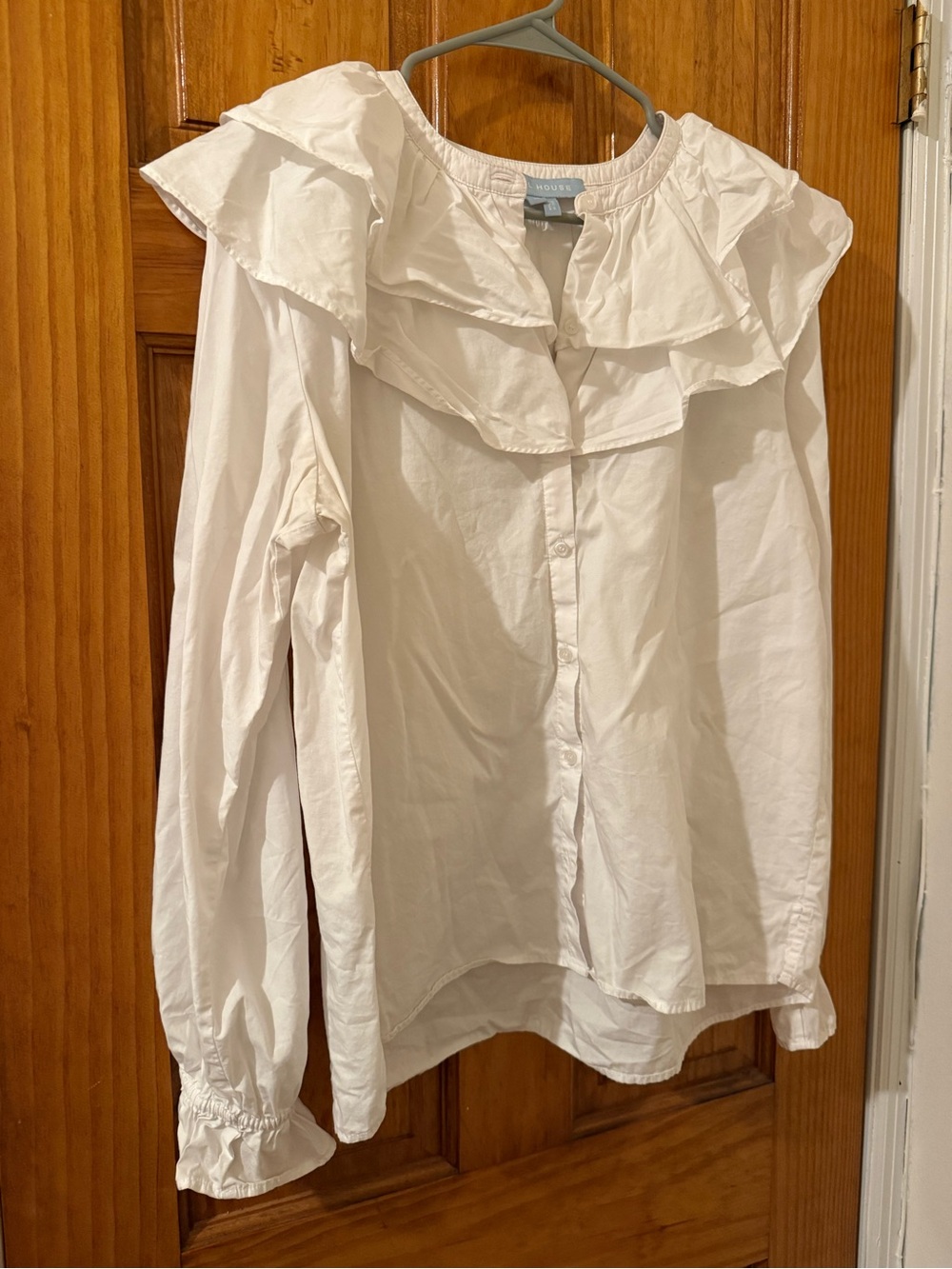 Hill House White Ruffle Collar Button-Down Blouse